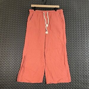 UpWest Women's Wide Leg Lounge Pants Size M Organic Cotton Rust Red Drawstring